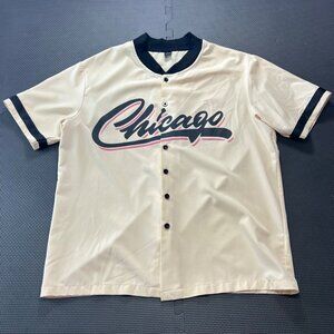 Shein Chicago Baseball Style Button-Up Shirt Small Beige & Black Made In China